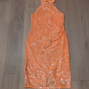 Elegant Orange Sequin Dress